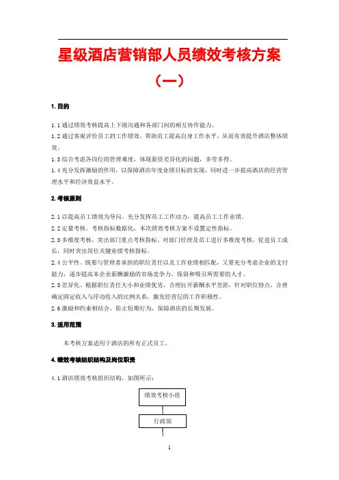 星级酒店营销部人员绩效考核方案(考核指标;考核制度;考核案例;考核表册;考核细则;考核办法;考核表)