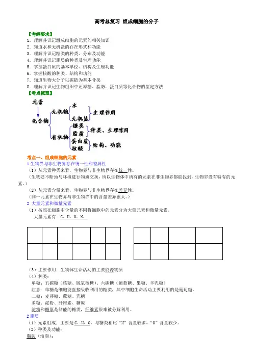 《知识讲解组成细胞的分子》优秀教案