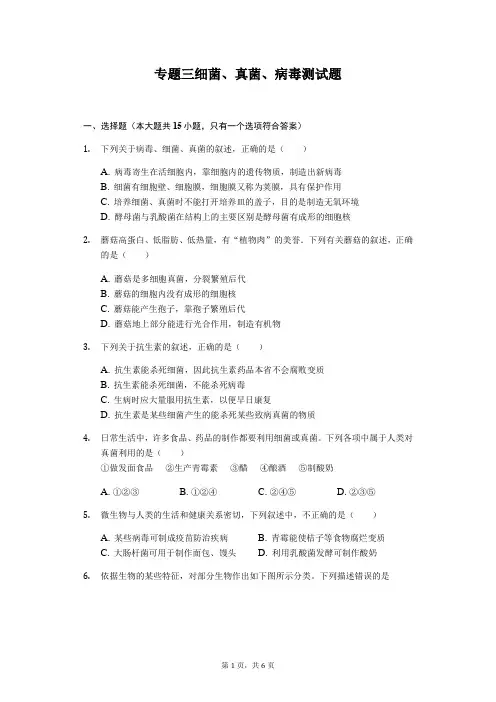 中考复习 专题三细菌、真菌、病毒测试题