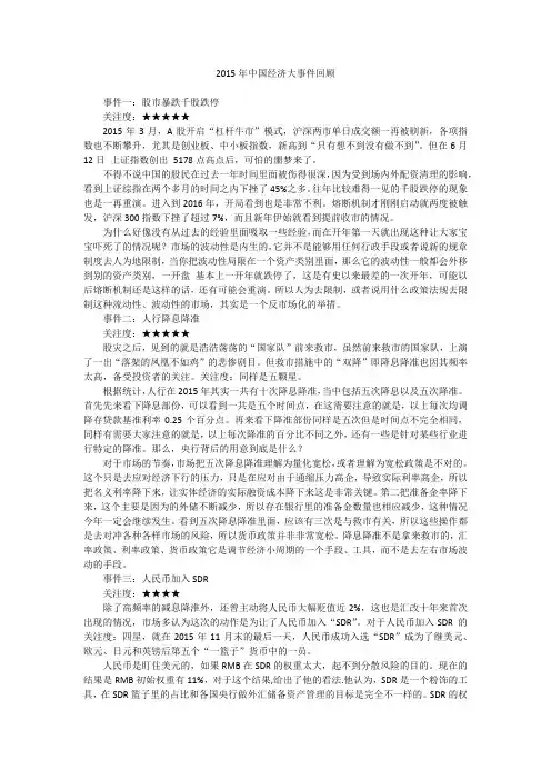 2015年中国经济大事件回顾