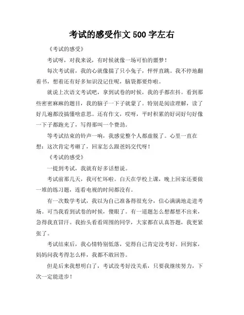考试的感受作文500字左右