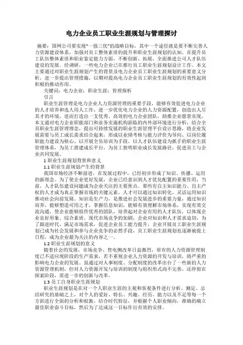 电力企业员工职业生涯规划与管理探讨