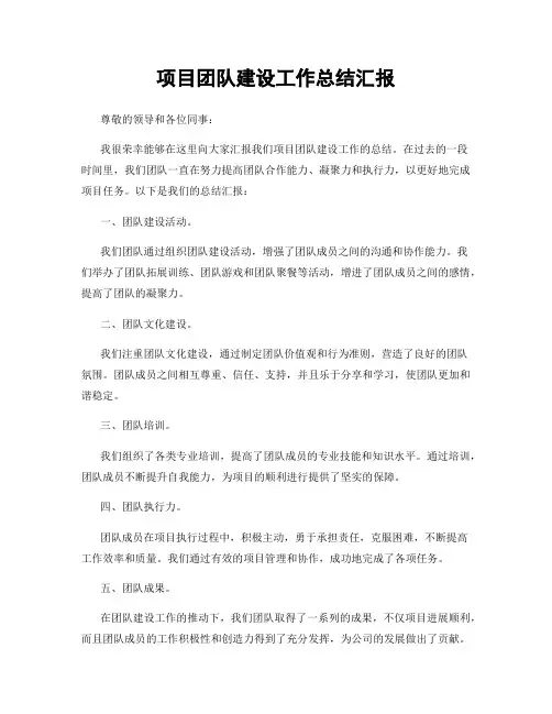 项目团队建设工作总结汇报