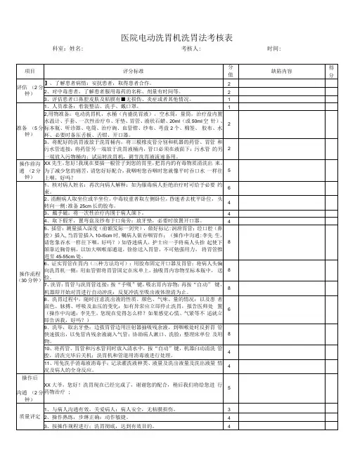 医院电动洗胃机洗胃法考核表