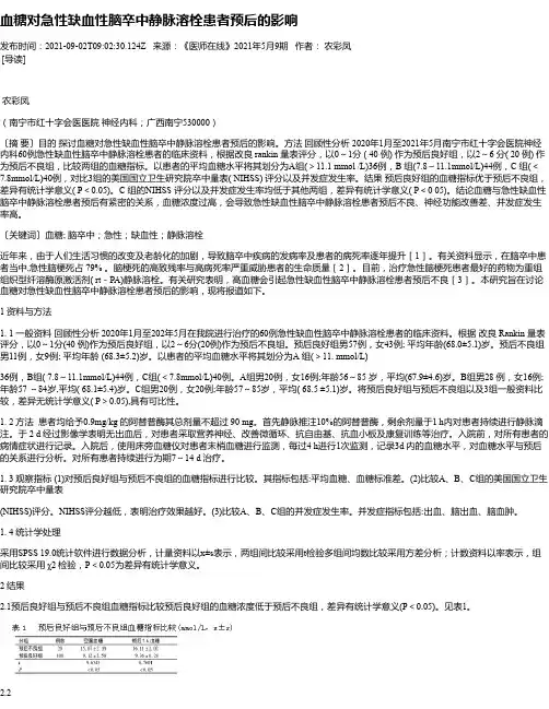 血糖对急性缺血性脑卒中静脉溶栓患者预后的影响