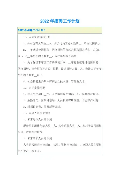 2022年招聘工作计划