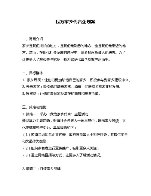 我为家乡代言企划案