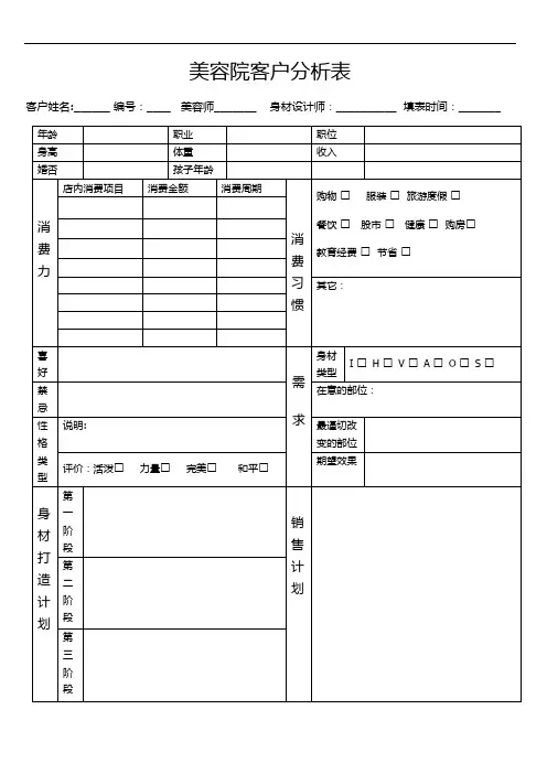 美容院客户分析表