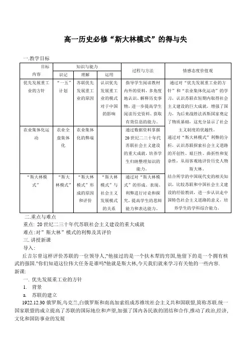 高一历史必修“斯大林模式”的得与失