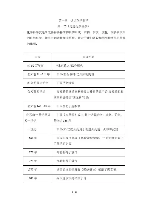 鲁科版化学必修一知识总结