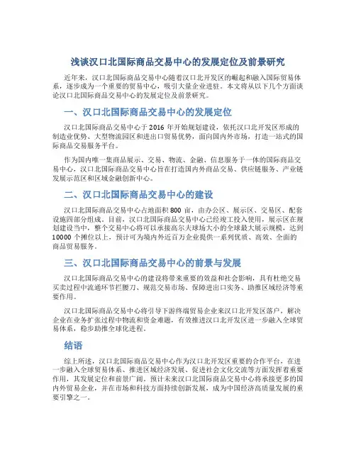 浅谈汉口北国际商品交易中心的发展定位及前景研究