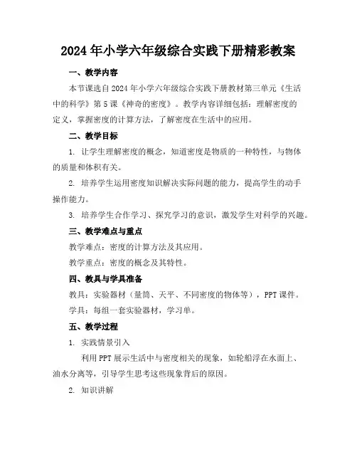 2024年小学六年级综合实践下册精彩教案
