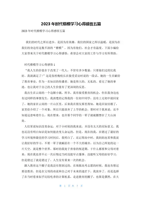 2023年时代楷模学习心得感悟五篇