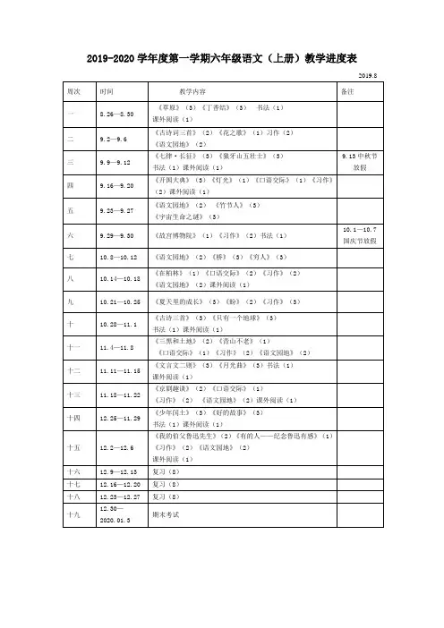部编版六年级上册语文教学计划及进度表