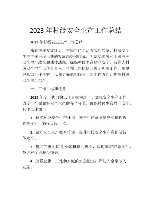 2023年村级安全生产工作总结