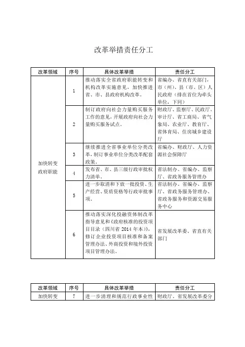 改革举措责任分工