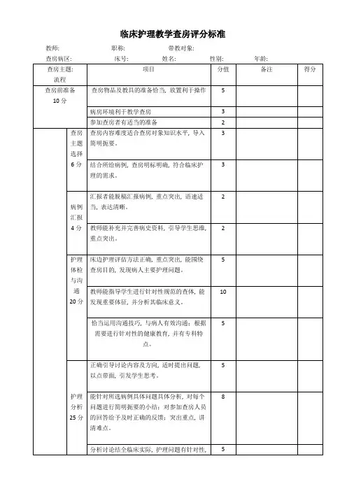 临床护理教学查房评分标准
