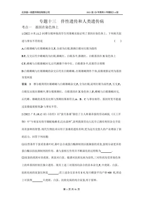 高考生物  专题十三 伴性遗传和人类遗传病 高考真题