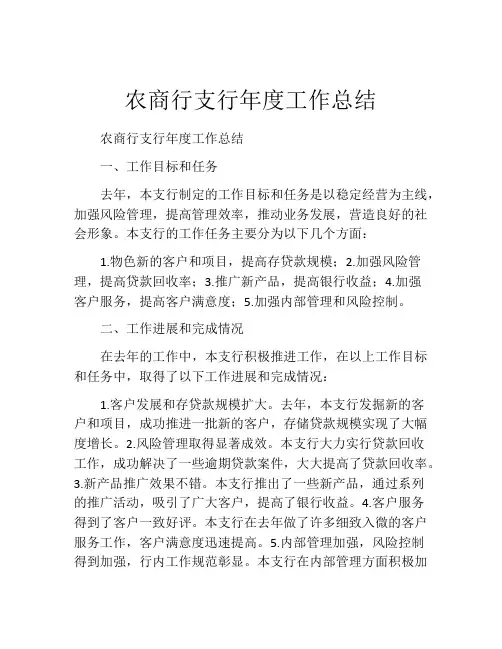 农商行支行年度工作总结