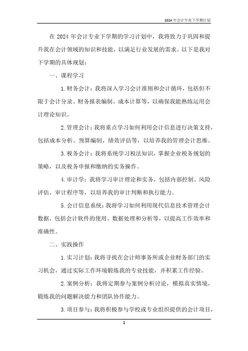 2024年会计专业下学期计划