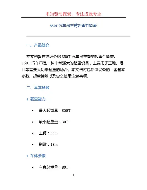350T汽车吊主臂起重性能表