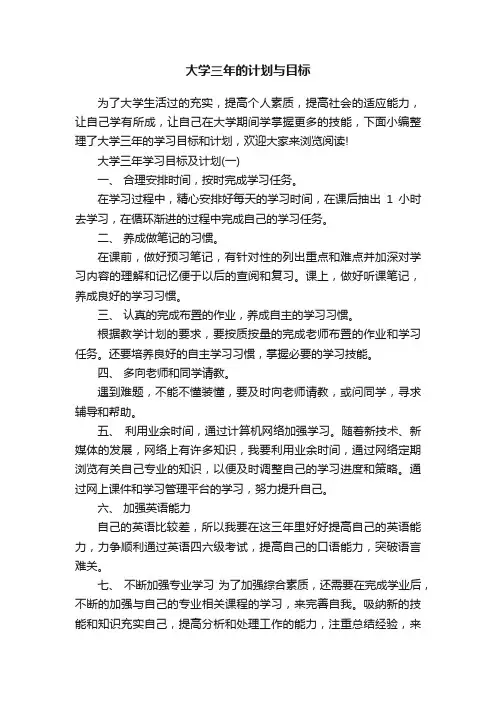 大学三年的计划与目标