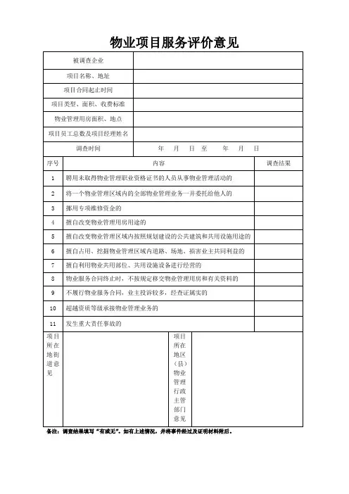 物业项目服务评价意见