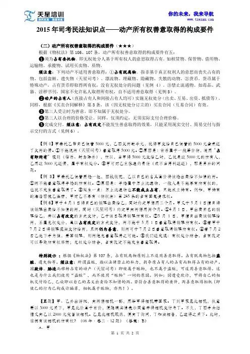 2015年司考民法知识点——动产所有权善意取得的构成要件