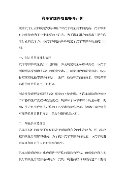 汽车零部件质量提升计划