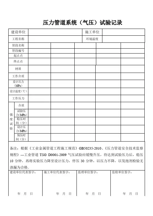 压力管道气压试验记录