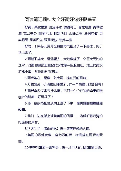 阅读笔记摘抄大全好词好句好段感受