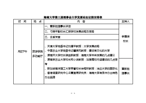 海南大学第三届理事会大学发展论坛议程安排表