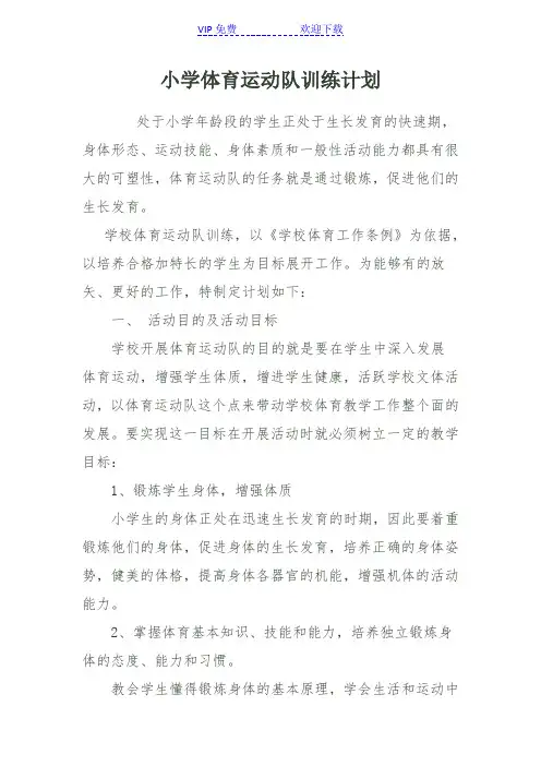 小学体育运动队训练计划