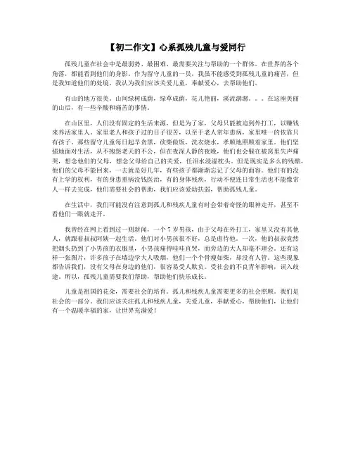 【初二作文】心系孤残儿童与爱同行
