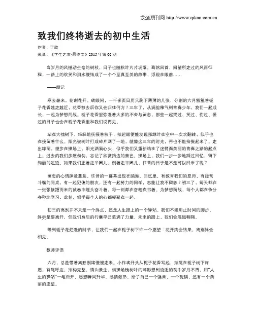致我们终将逝去的初中生活