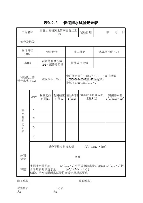 闭水试验无压管道DN400