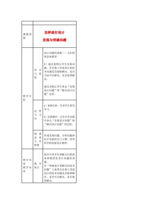 四川省2013年高中通用技术 第三章第一节 发现与明确问题赛课教案 广东版