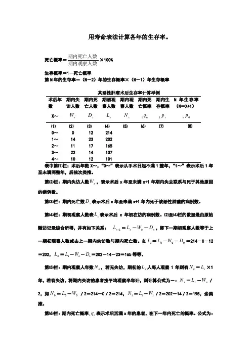 用寿命表法计算各年的生存率