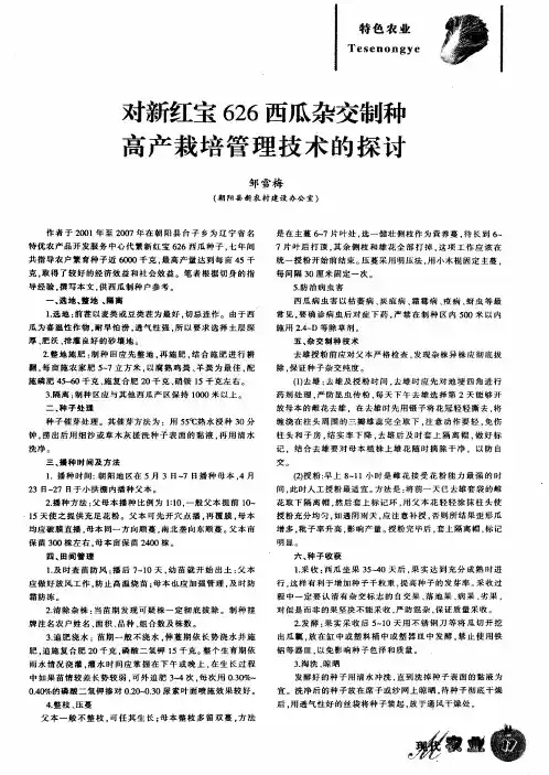 对新红宝626西瓜杂交制种高产栽培管理技术的探讨