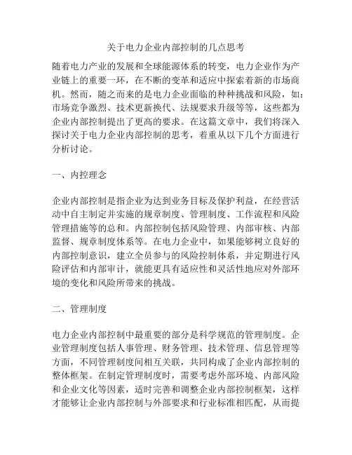 关于电力企业内部控制的几点思考
