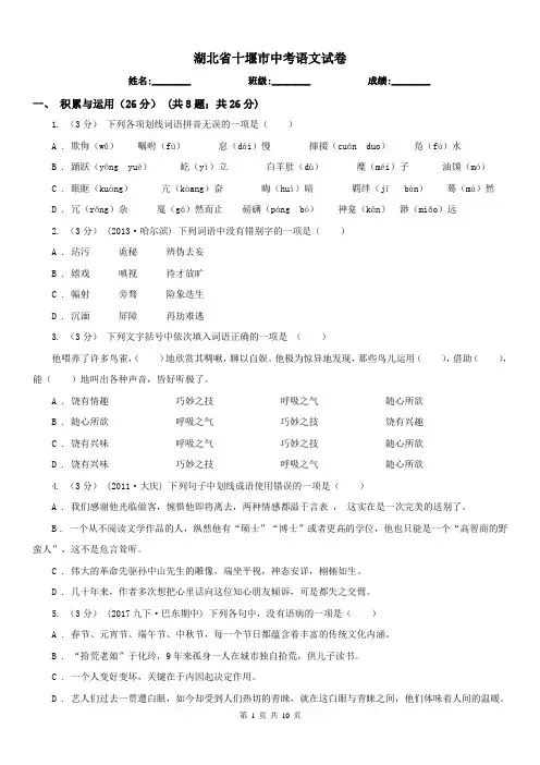 湖北省十堰市中考语文试卷