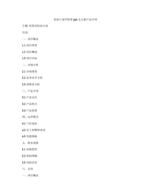 创业计划书奶茶ppt怎么做产品介绍