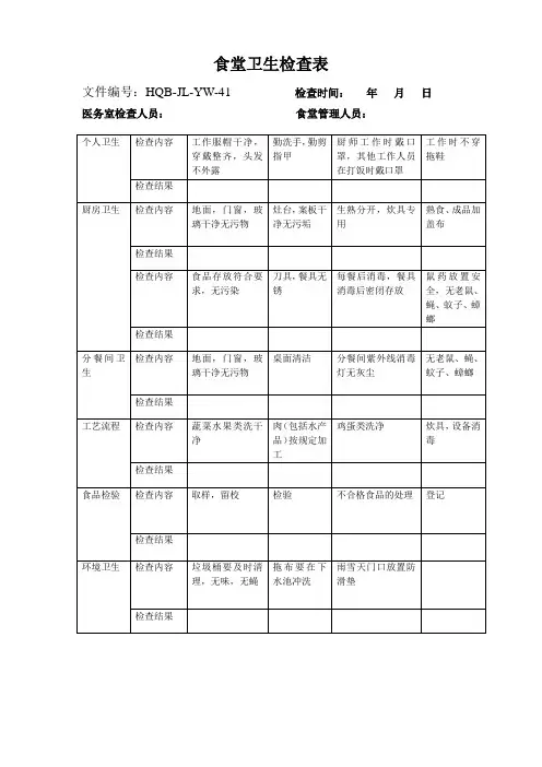 食堂卫生检查记录表