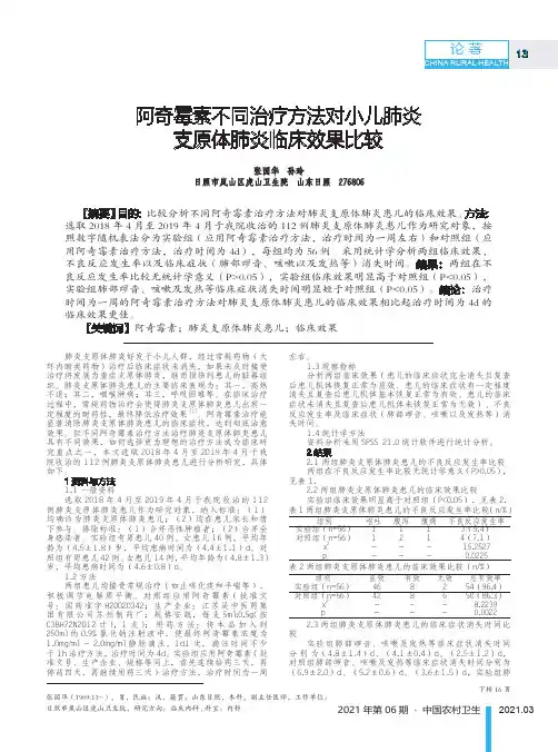 阿奇霉素不同治疗方法对小儿肺炎支原体肺炎临床效果比较