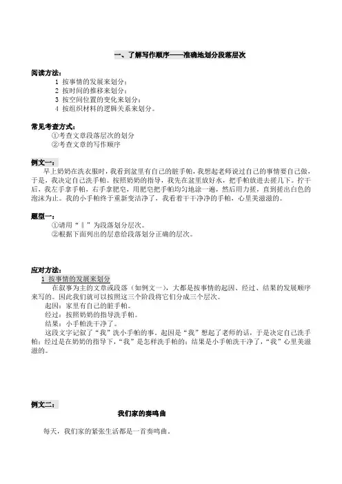 小学语文段落层次、概括段意专项练习(带答案)