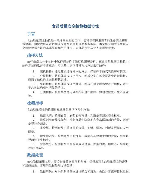 食品质量安全抽检数据方法