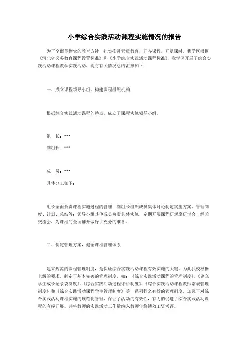 小学综合实践活动课程实施情况报告