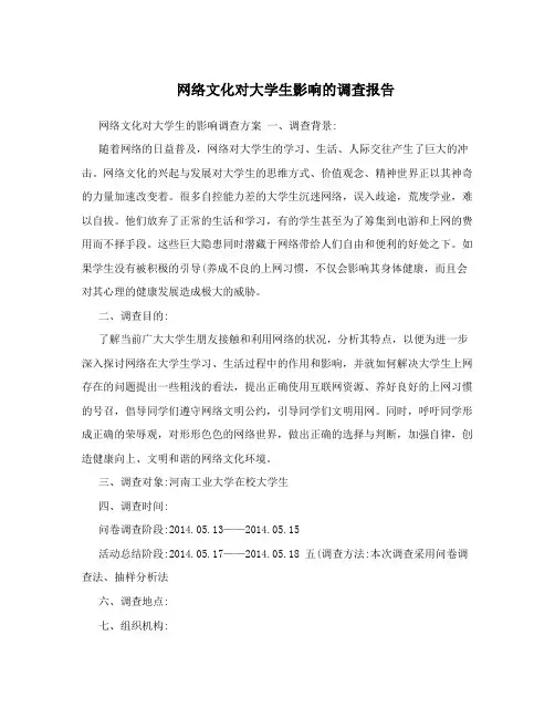 网络文化对大学生影响的调查报告