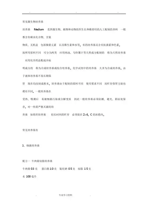 常见微生物培养基