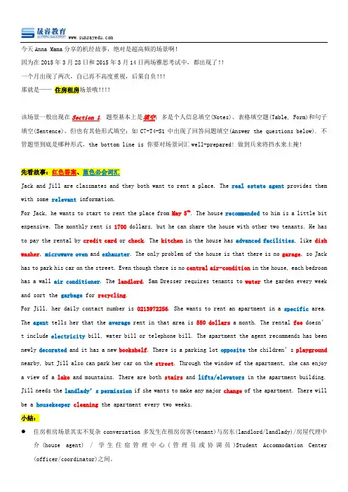 雅思听力考试高频题-住房租房